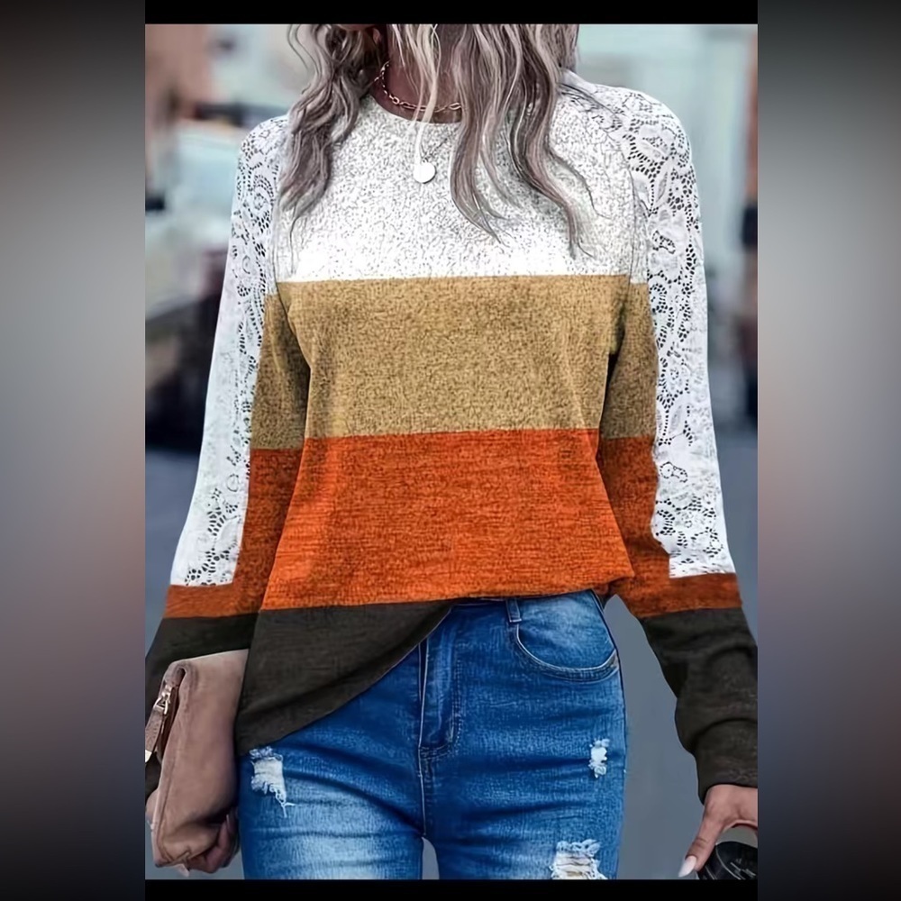 - New beautiful Light sweatshirt style Colorblock with lace plus  56🌺 …